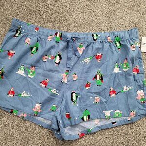 Old Navy Penguin Christmas Winter Flannel Pajama Shorts Womens 3X NWT Comfy Cozy